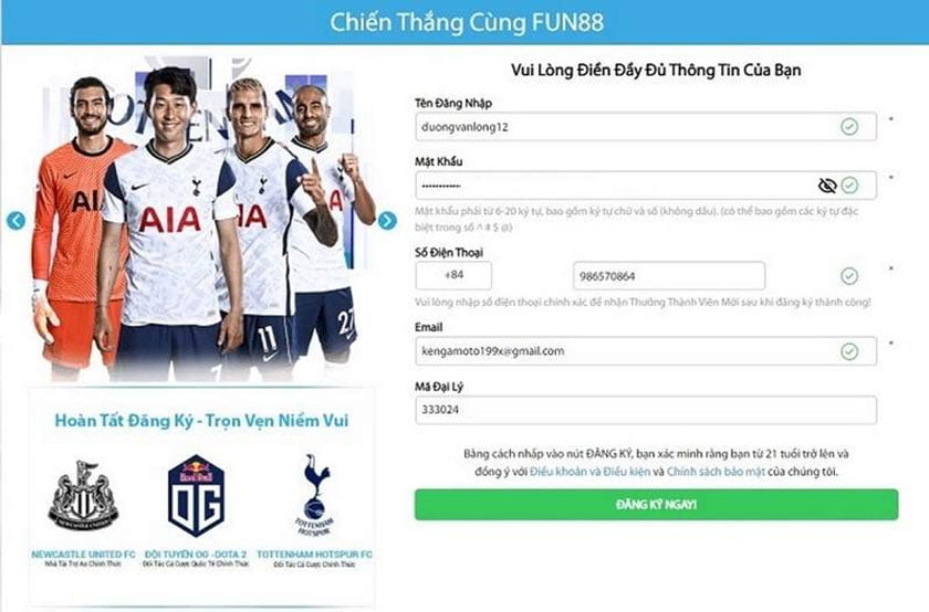 Đăng ký tài khoản thành viên mới tại Fun88 Đăng ký tài khoản thành viên mới tại Fun88